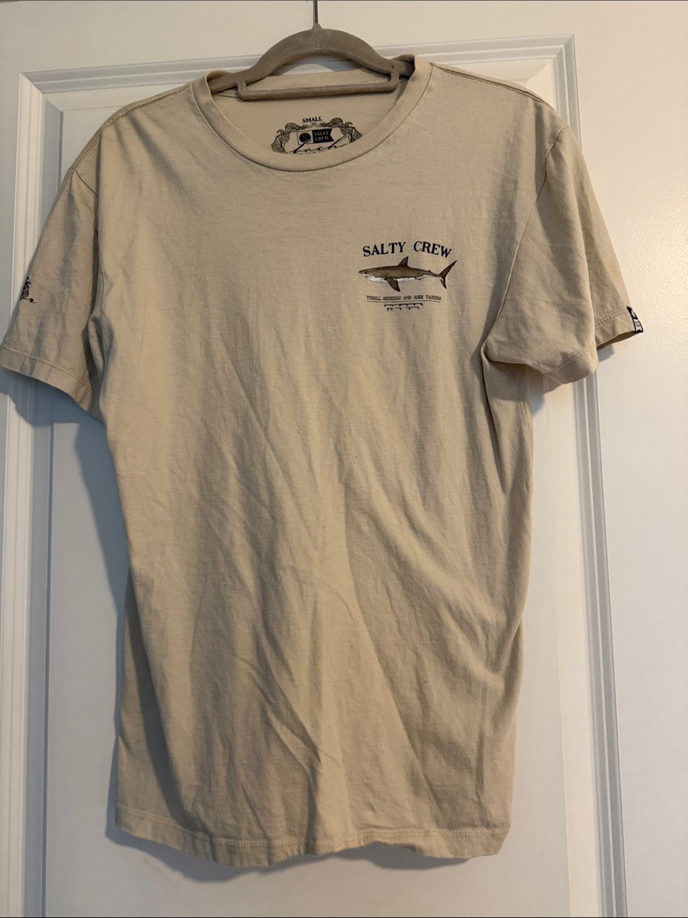 Salty Crew Men's Short Sleeve Tee in Cream with Marlin Graphic